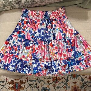 Umgee Multicolor Tiered Smocked Skirt - Pink, Blue & Red